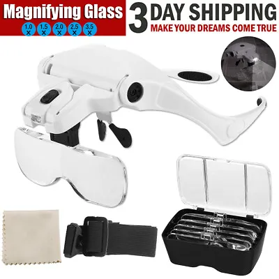 Magnifying Glass LED Light Head Loupe Jeweler Watch Bright Magnifier With 5 Lens • $12.49