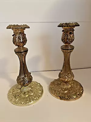 Vintage Brass Candle Holders Art Nouveau Pair Ornate Brass Candlesticks • $65