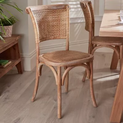 French Country Wicker Dining Chair Wooden Rattan Kitchen Home Decor Seat • £205.99