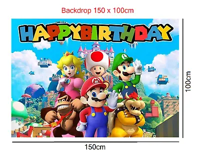 Super Mario Theme Large Backdrop 150 X 100cm- Reusable- Happy Birthday-Set2 • £7.99