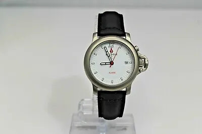Michele Classic Black Leather White Dial Alarm 71-138-C-301 Watch • $64.99