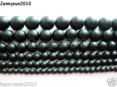 Natural Onyx Gemstone Round Beads Matte Black 15.5'' 4mm 5mm 6mm 8mm 10mm 12mm  • $2.67