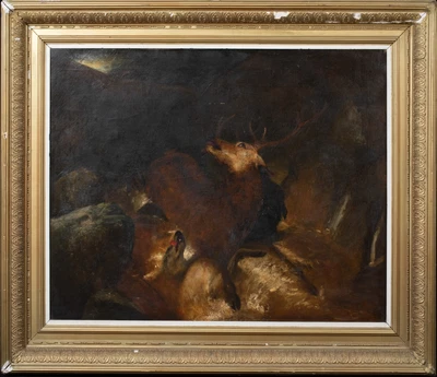 £3800 • Buy Large 19th Century Scottish Highland Stag Hunt & Hounds SIR EDWIN LANDSEER
