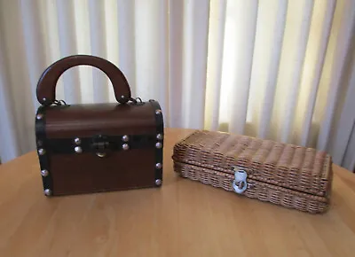 Vintage Purse Handbag - Lot Of 2 - Treasure Chest Wood - Wicker - 1960s • $30