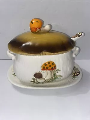Vintage MCM Sears Merry Mushroom Soup Tureen With Ladle 1970's (4 Pieces) • $149.99