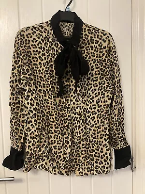 Black & Brown Leopard Blouse Shirt With Pussy Bow Size XS Size 6 / 8 From Zara • £15.50