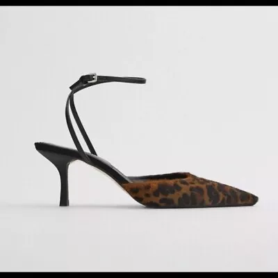 New Zara Women's Leopard Print Calf Hair Point Toe Kitten Heels 6.5 US • $49.99