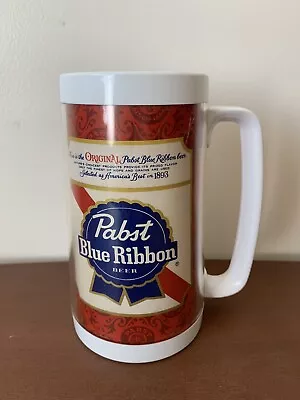 Vintage Thermo Serv Pabst Blue Ribbon Plastic 16 Oz Insulated Beer Mug • $8.99