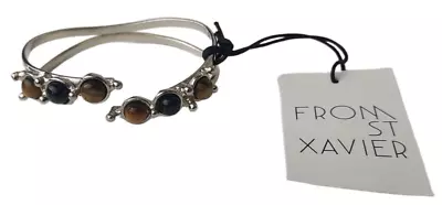 From St Xavier Teri Cuff Silver Color Bracelet Black Onyx Stones CE3370U New NWT • $11.19