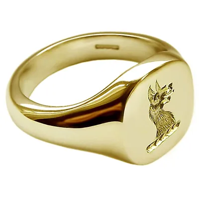 9ct Yellow Gold Family Crest Cushion Signet Rings 14x13mm UK HM Bespoke Finished • £756.27