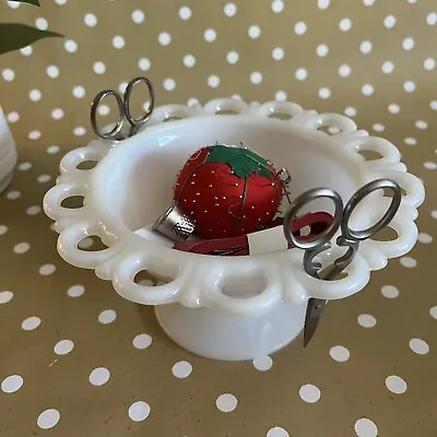 Vintage Milk Glass Dish Great For Sewing Storage Desktop Candy Compote • $22