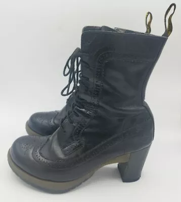 Dr Martens Rare Regina Darcie Black Heel Leather Brogue Boots UK Size 4 • £70