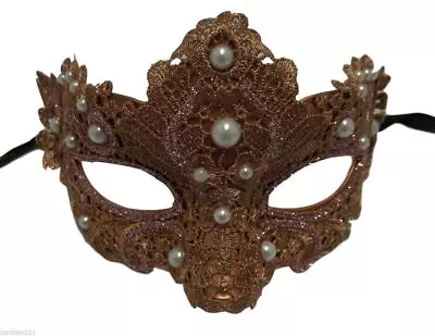 Dark Pink Rose Pearl Macrame Brocade Lace Venetian Masquerade Mardi Gras Mask • $11.99