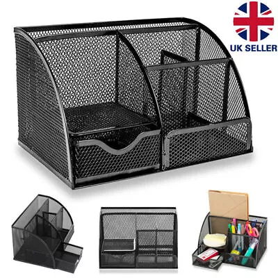 Metal Mesh Desk Organiser Stationery Pen Pencil Holder Tidy Storage For Office • £8.88