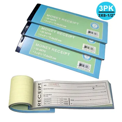 3  Pack Carbonless Cash Money Rent Receipt Record Book 2 Part 50 Sets Duplicate • $8.50