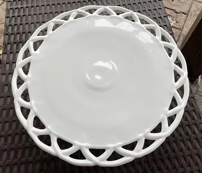 Vintage Pitman Dreitzer Colony Lace White Milk Glass 14  Pedestal Cake Plate • $34