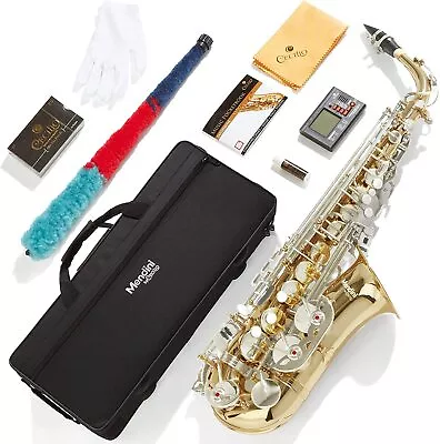 Mendini By Cecilio Eb Alto Saxophone W/Case Tuner & Mouthpiece - Gold & Nickel • $163.31