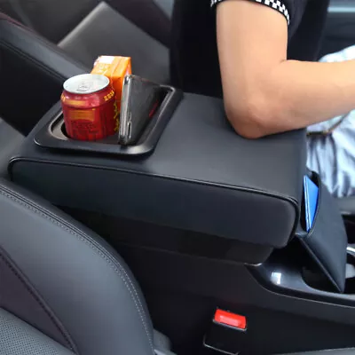 Car Armrest Console Box Cover Heighten Bracket & Rear Seat Cup Holder Black US • $45.49