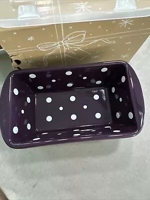 Temptations Eggplant Polka Dot Mini Loaf Pan Ovenware Baking Dish 12 Oz With Lid • $12