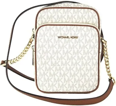 Michael Kors Jet Set Travel Signature PVC Medium Logo Chain Crossbody Flight Bag • $99.99