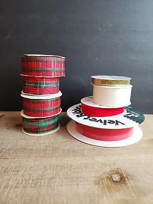 Ribbon Bundle Lot Of 8 Rolls VIntage Christmas Holiday Plaid Velvet • $8