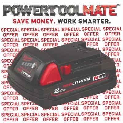 £35.99 • Buy Milwaukee M18B2 18v 2.0ah  REDLITHIUM-ION Slide Battery GENUINE