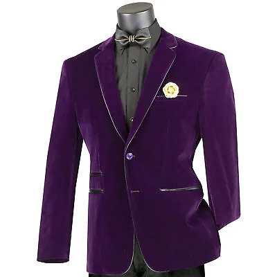 VINCI Men's Purple Velvet 2 Button Slim Fit Blazer W/ Leather Trim NEW • $100