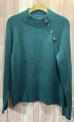 J Crew Sweater Womens M Medium Green Pullover Sweatshirt 1/4 Button Mock Neck • $12.07