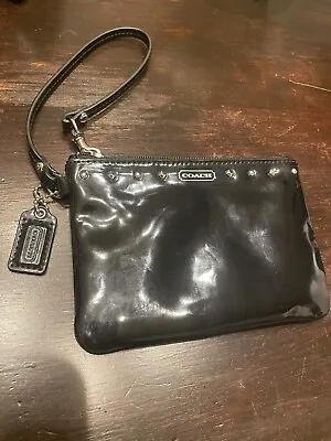 Coach Wristlet Black Patent Leather Smooth Shiny Studded Coin Credit Card Holder • $20