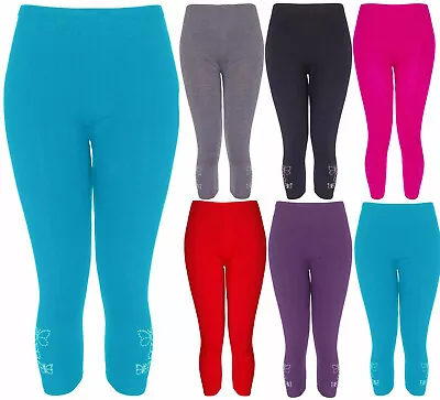 Women 3/4 Butterfly Sequin Ladies Stretch Plus Size Leggings • £8.99