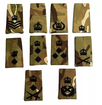 Pair Black On MTP Rank Slides Epaulettes - Kings Crown - Multi Terrain Pattern • £3