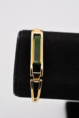 Avon Vintage Small Bangle Bracelet Green Cabochon Block Gold Tone Signed Bin6 • $27.96