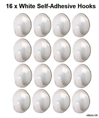 £2.75 • Buy Self Adhesive Hooks White Plastic Strong Sticky Stick On Wall Door Hang - 16 Pcs