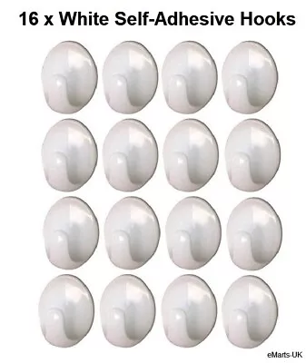 £2.75 • Buy Self Adhesive Hooks White Plastic Strong Sticky Stick On Wall Door Hang - 16 Pcs