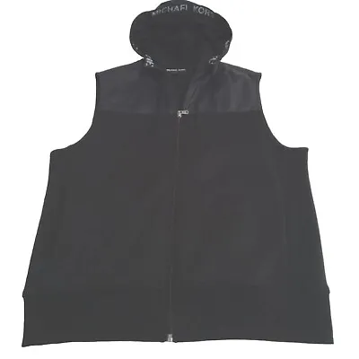 Michael Kors Vest Mens Full Zip Black Fleece Hooded With Drawstring EUC Medium  • $22.49