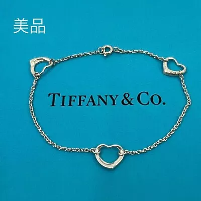 Tiffany&Co. Triple 3 Open Heart Bracelet Elsa Peretti Sterling Silver925 W/Pouch • $155.80