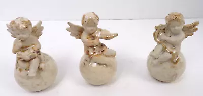 Vintage Holiday Creek Stoneware Angel Figurines Set Of 3 - 4.25  Tall READ • $8