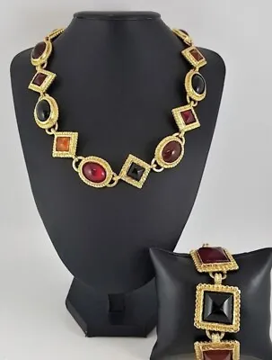 Vintage Paris Couture Edouard Chunky Bracelet Necklace Set 80s Runway • $900