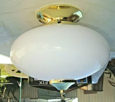 Ceiling Light Fitting Batten DIY Large White Glass Brass Coloured Trim  • $12