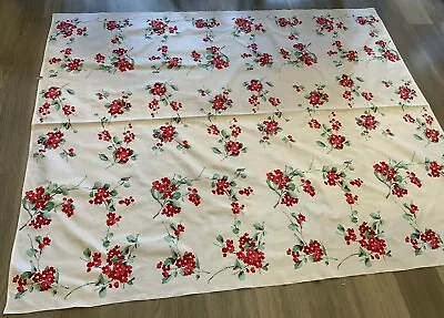 Vintage Antique Rectangle Tablecloth Printed Leaf & Flower Design Red Green • $25