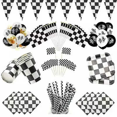 Black White Racing Car Party Deco Servies Chess Disposable Tableware Set Checker • £6.54
