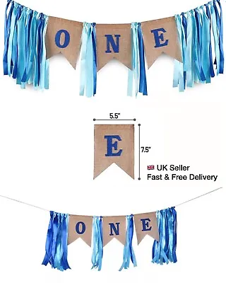 1st FIRST BIRTHDAY BOYS DECORATIONS ‘ONE’ PARTY BUNTING BLUE HIGH CHAIR BANNER • £4.99