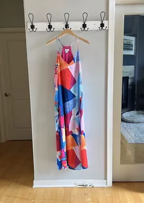 Nicole Miller Maxi Dress Abstract Colorful Sz S Runs Big Stretchy Racerback • $34