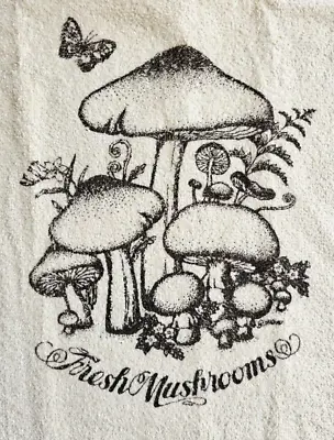 Vintage Mushroom Garden Dish Towel 70s Kitchen Kitsch Cream Brown Gwen Butterfly • $13.99