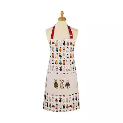 Cotton Apron Ulster Weavers Christmas Cats In Waiting 100% Cotton Red & Cream • £18.95