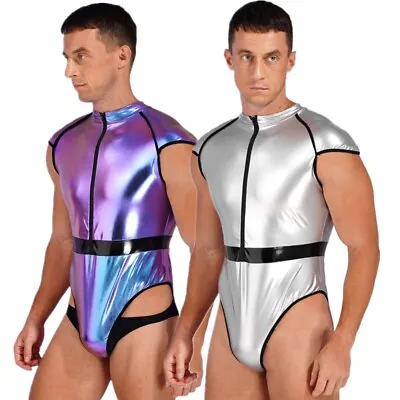 Mens Shiny Faux Leather Astronaut Cosplay Costume Bodysuit Jumpsuit Space Suit  • £20.51