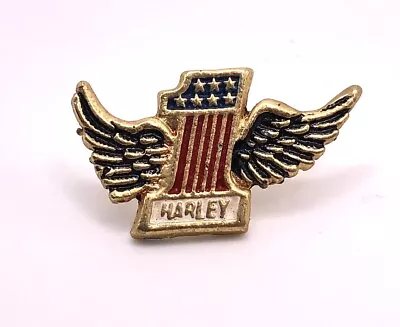 VTG Rare Harley-Davidson Winged #1 Logo Metal Emblem Pin Red White Blue & Gold • $9.99