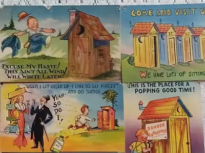 Lot Of 4 Vintage 1940s Outhouse Toilet Humor Comics Postcards Post Cards • $9.19