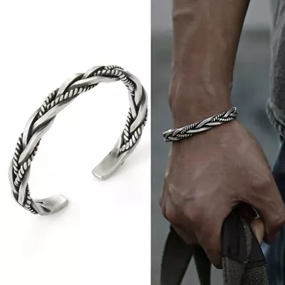 £3.28 • Buy 925 Sliver Men Vintage Thai Open Bangle Bracelet Twisted Cuff Handmade UK