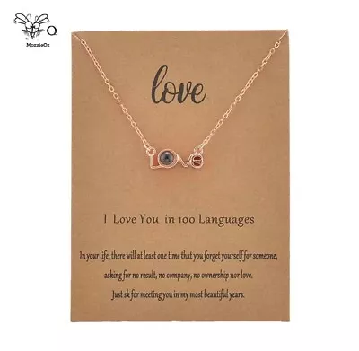 I Love You In 100 Languages Pendant Gold Chain Necklace Card Jewellery • $8.90